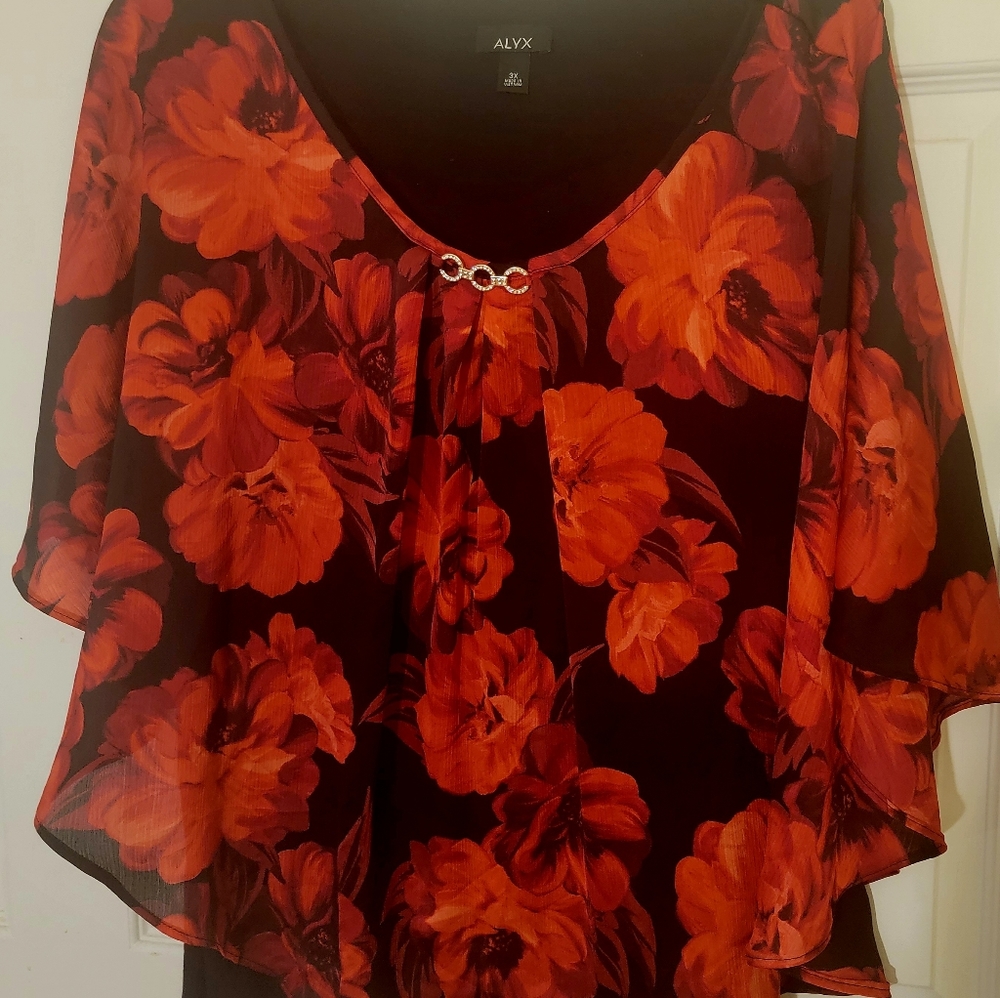 Alyx Poncho Top With build in tank top Red Black 3X